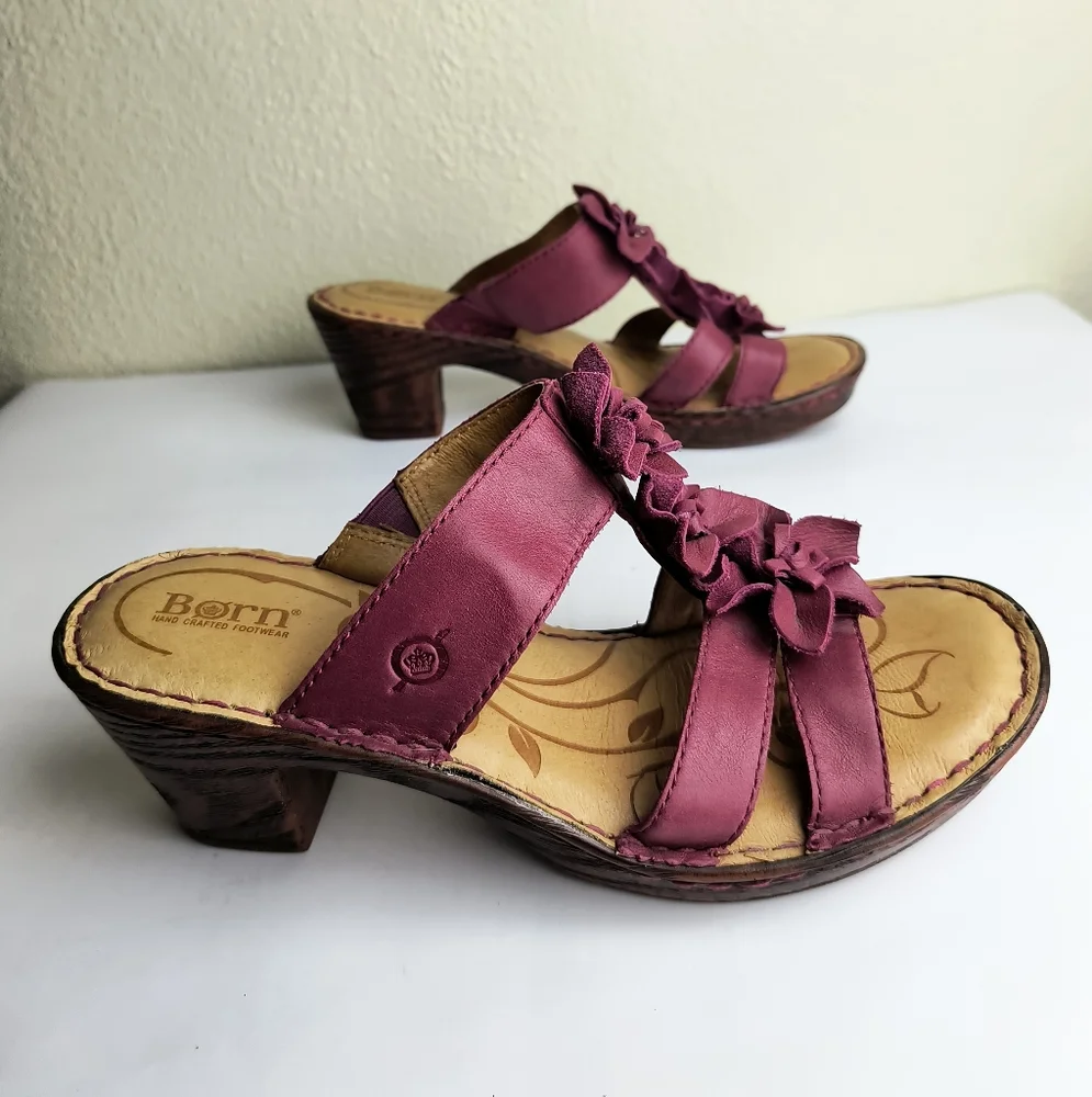 Born Zenia Electro Size 9 Purple and Brown Wedge Heel Sandals  Bow Detail